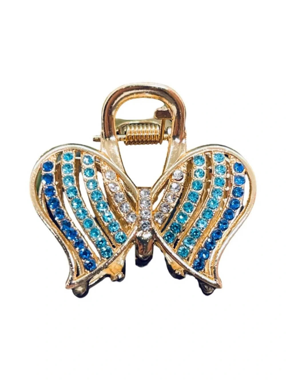 Sparkling Gold and Blue Crystal Butterfly Hair Clip 2.0”FINAL PRICE DROP